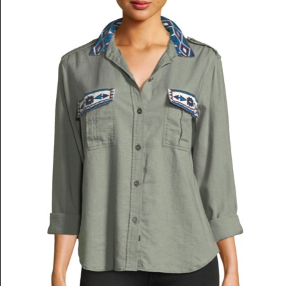 Rails Kona Linen Blend Button-Up Shirt Embroidered - image 3